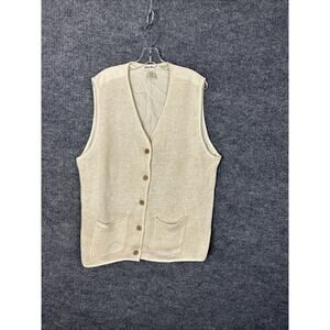 Vintage Eddie Bauer Womens Sweater Vest Size XL Cream Button Up Pockets Linen